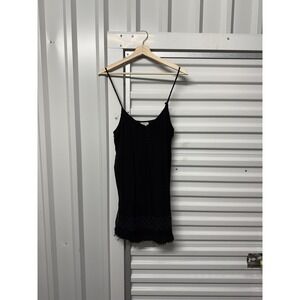 Pins And Needles Tank Top Womens Medium Black Button Lace Trim Spaghetti Cami